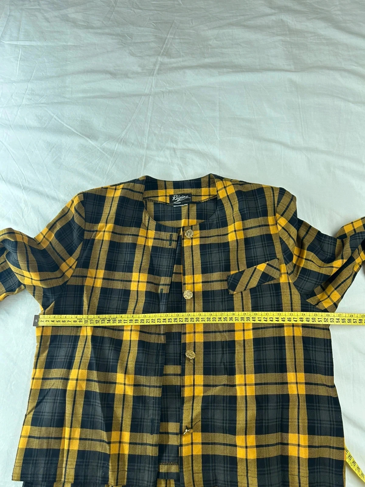 Vintage black and yellow plaid Régine blazer skirt combo set – photo 8
